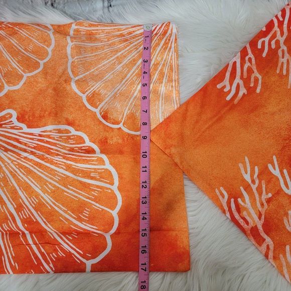 Orange White Beach Shell Coral Design Decorative Throw Pillow Cover Set of 2 - Picture 3 of 3